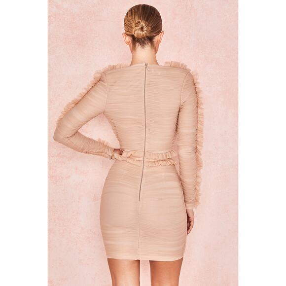 House of CB Fleur Blush Pleated Tulle Deep V Mini Dress Size XS - Picture 2 of 8